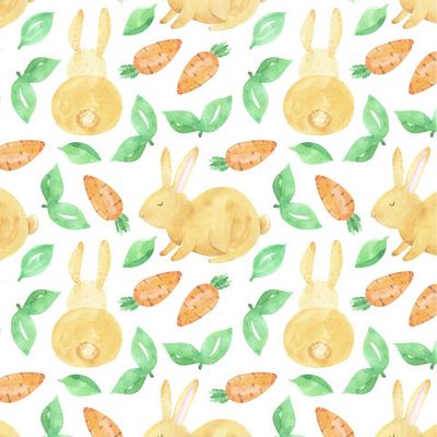 Рыжий милый кролик. Забавные зайчики с морковкой. Весенний пасхальный принт.