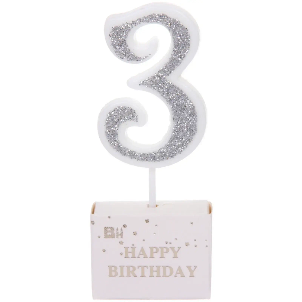 Свеча для торта Цифра Иллюзия «3» 9.5 см, серебро