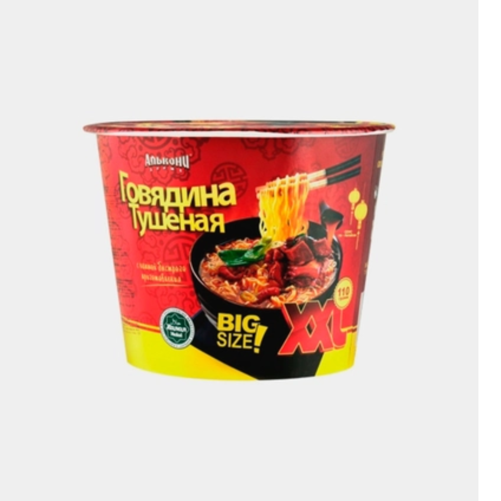 Лапша Алькони говядина тушеная острая чашка 110 гр