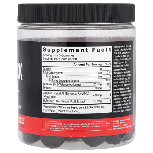 Force Factor, LongJack Tongkat Ali Gummies, жевательные конфеты с ягодным вкусом лимонада, 90 жевательных конфет