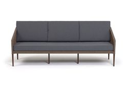 "Канны" диван 3-местный плетеный из роупа, каркас алюминий коричневый (RAL8016) муар, роуп коричневый круглый, ткань темно-серая 027