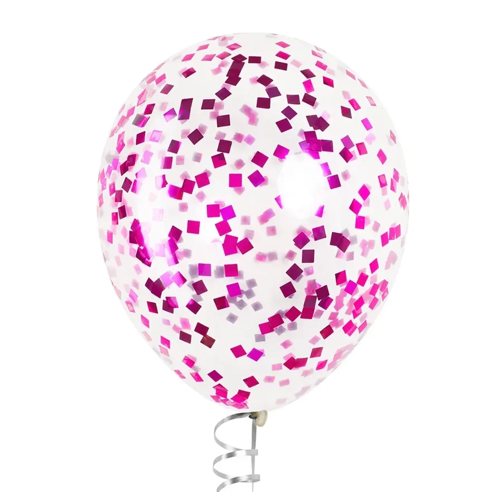 Латексный шар с мелким фуксия конфетти, квадрат, 36 см