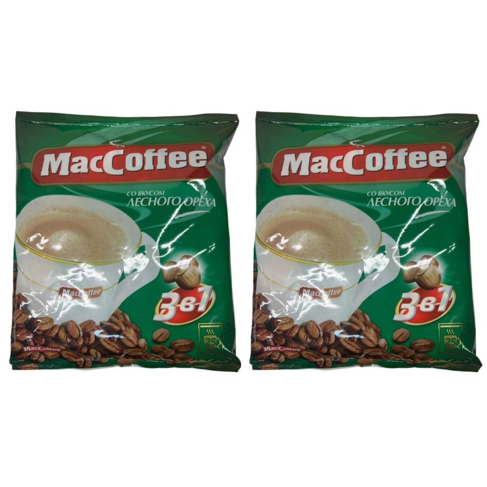 Растворимый кофе MacCoffee 3 в 1 Лесной орех, в пакетиках 25 штук