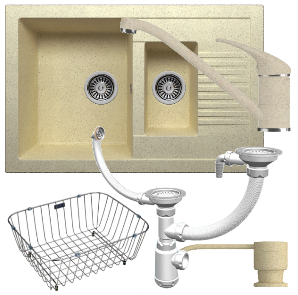 Мойка POLYGRAN F-21 опал №328 (бежевый), смеситель SKS1 опал