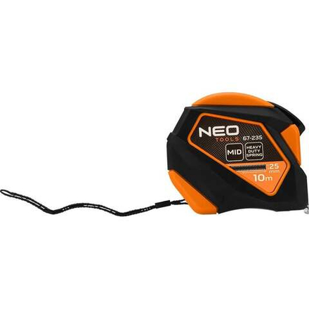 Стальная рулетка NEO TOOLS 10 м, 25 мм, автоблокировка, кнопка остановки, магнит 67-235