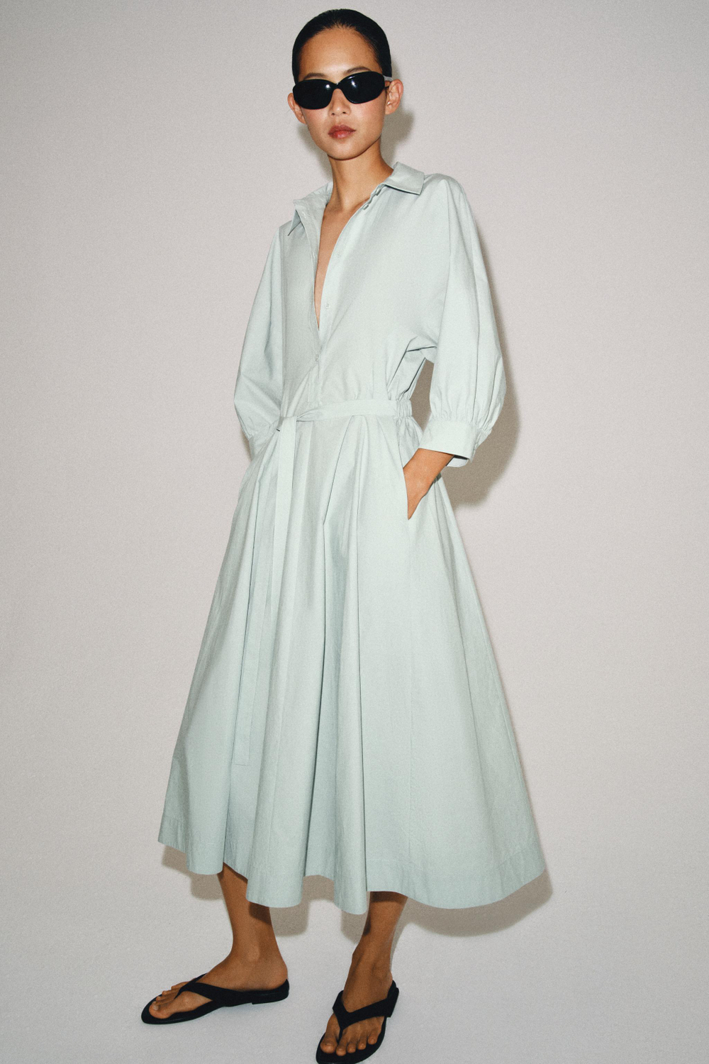 ZARA ПЛАТЬЕ-РУБАШКА — ZW COLLECTION, ЛИНЯЛЫЙ СИНИЙ