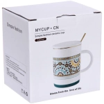 Кружка керамическая 350мл «Калейдоскоп» с керамической крышкой и ложкой, звездочки