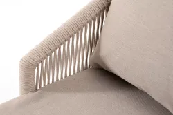 "Верона" диван 3-местный плетеный из роупа, каркас алюминий белый муар, роуп бежевый круглый, ткань бежевая 15052