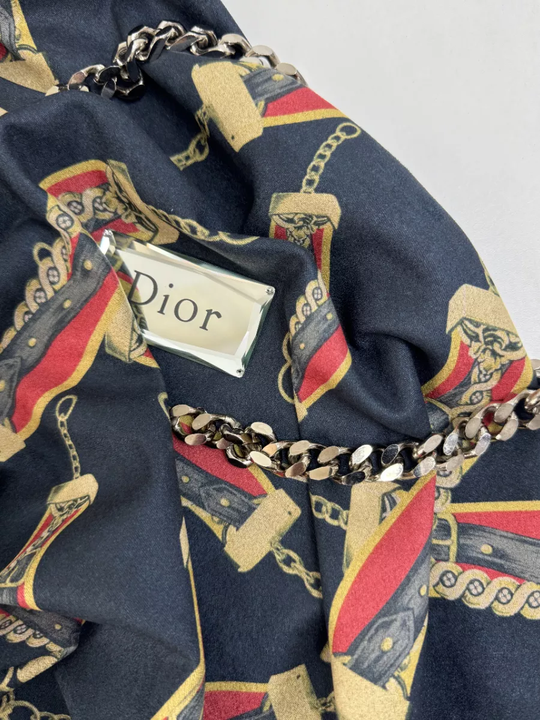 Замша искусственная принт цепи на синем D5C1