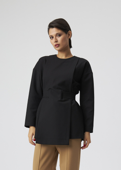 BLOUSE WITH A BELT | L | BLACK