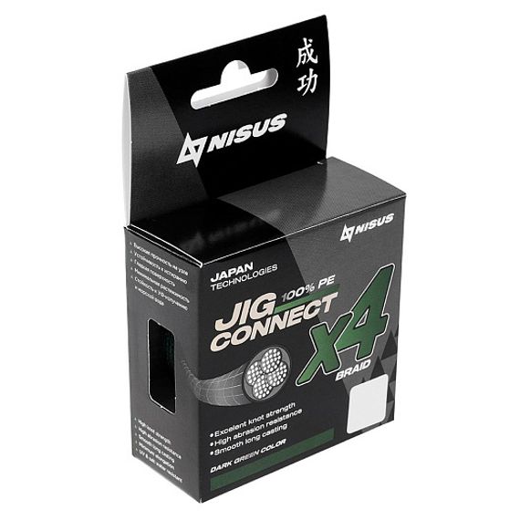 Шнур JIG CONNECT X4 PE Dark Green 150m #2.0, 0,22mm 13.2кг/28.8LB (T-N-JC-X4-0.22-150-DG) NISUS
