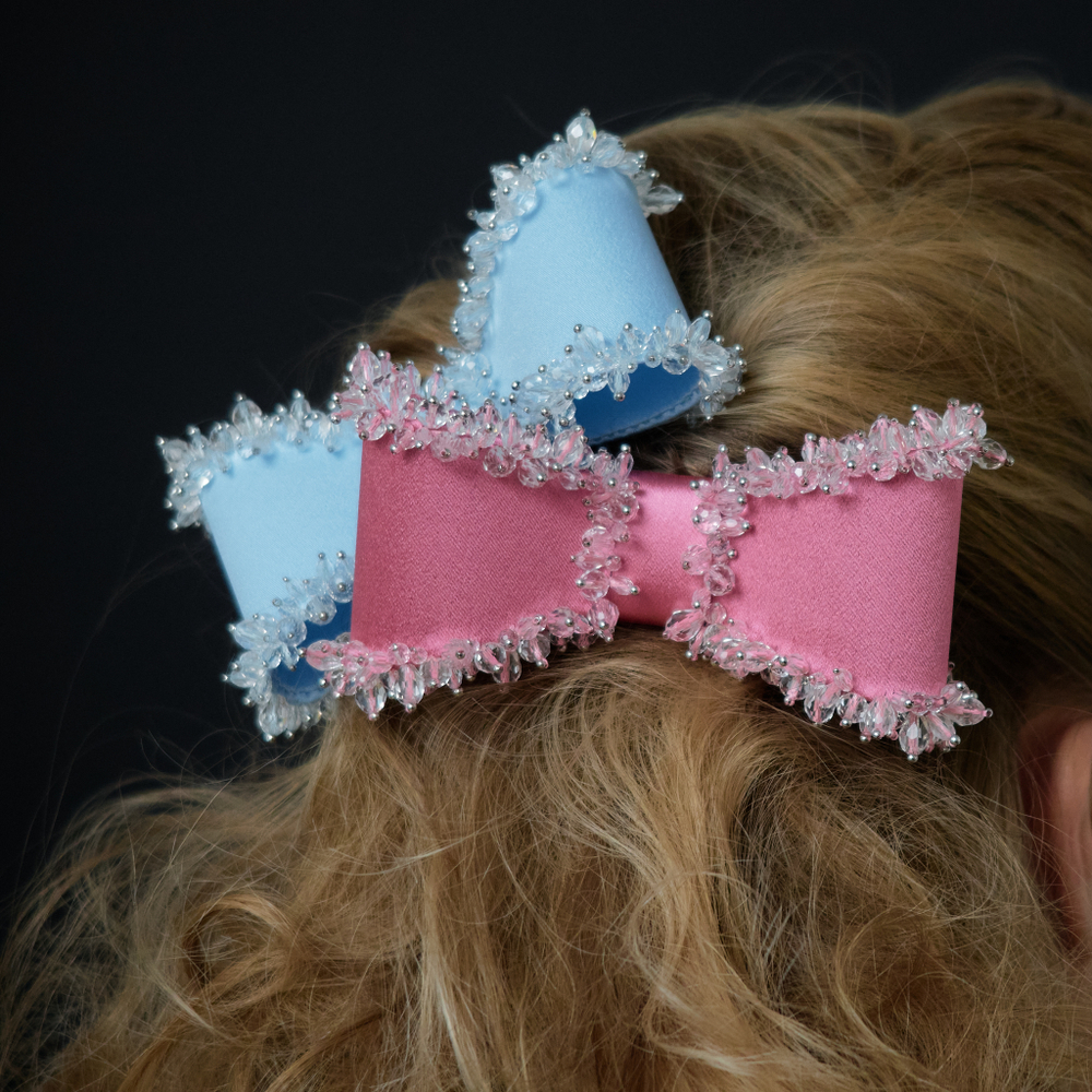 Бант-бабочка S розовый с хрустальным декором