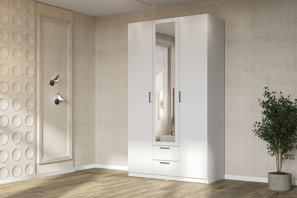 Шкаф трехстворчатый Бали, Белый шагрень