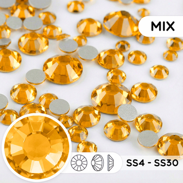 Стеклянные стразы холодной фиксации “Topaz” — микс размеров SS4–SS30