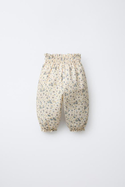 ZARA БРЮКИ С ЦВЕТОЧНЫМ ТЕКСТУРНЫМ РИСУНКОМ, ЭКРЮ