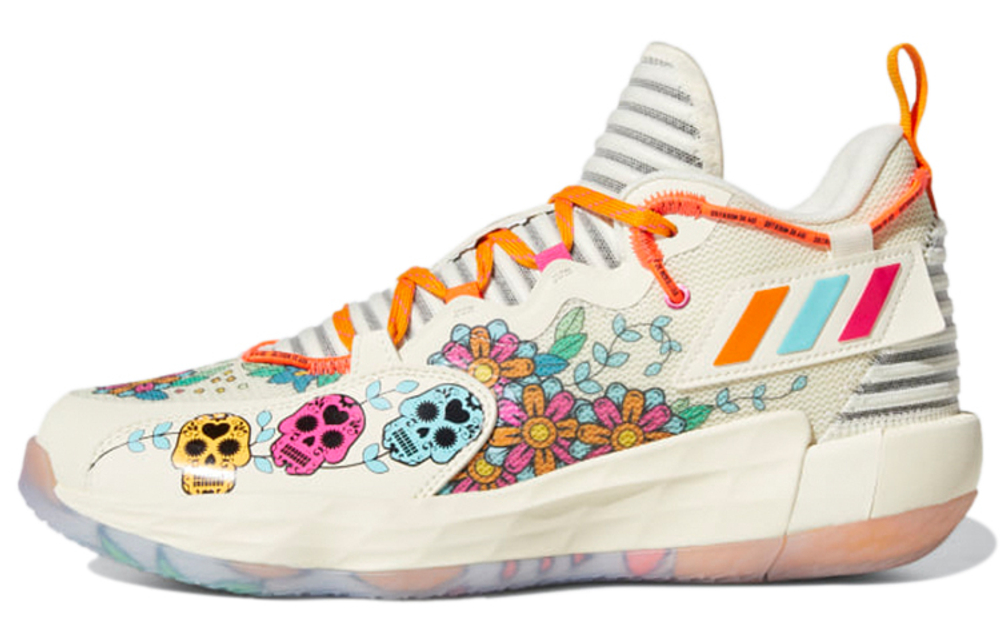 Adidas D lillard 7 Extply "Day of the Dead shock absorption, non-slip, wear-resistant, wrapping support, low-top basketball shoes, men's white rice