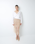 Юбка вышитая камнями и пайетками бежевый