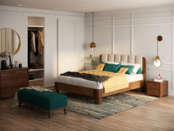 160-200 Кровать Wood Home Lite 2 ЛДСП Белый жемчуг/Белая эмаль (сосна)/Casa Благородный серый