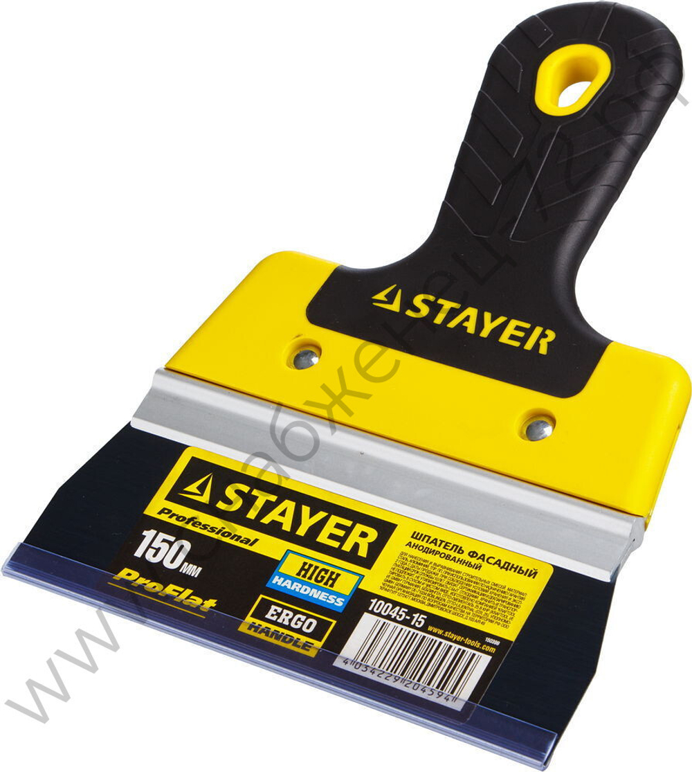 STAYER ProFLat 150 мм, усиленная алюминиевая направляющая двухкомпонентная ручка, анодированный, Фасадный шпатель, PROFESSIONAL (10045-15)