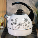Чайник 4л со свистком, консольная ручка, белый "Черная космея"