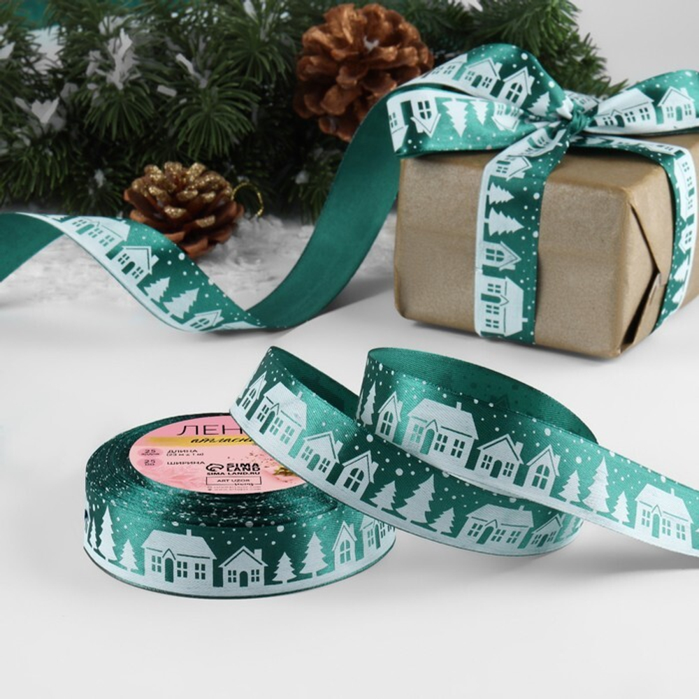 Атласная лента новогодняя 25 мм