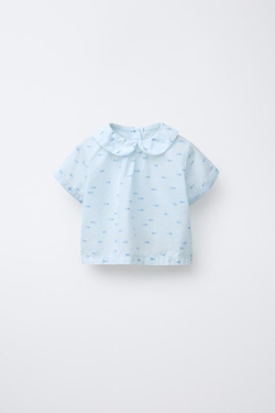 ZARA РУБАШКА С ПРИНТОМ «РЫБЫ», ГОЛУБОЙ