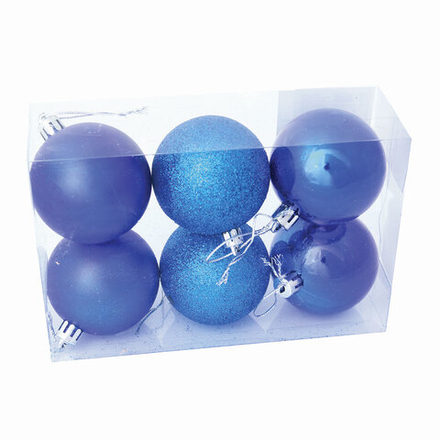Набор шаров 6шт 6см голубой (глянец: 2шт, матовые: 2шт, глиттер: 2шт), SYQA-0123123-LB