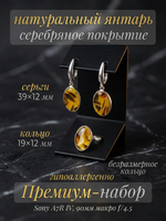 Комплект украшений с янтарём овал малый пеструха желтая