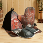 Набор для бани с принтом «Крутой мужик», 4 предмета: шапка, рукавица, тапочки, коврик, войлок, тёмный, «Банная забава»