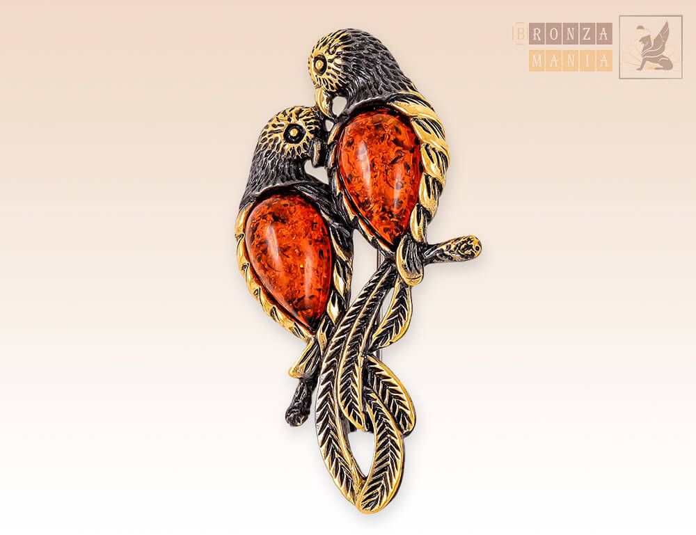 брошь Попугайчики