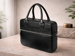 Деловая сумка из натуральной кожи "Alverio Black"