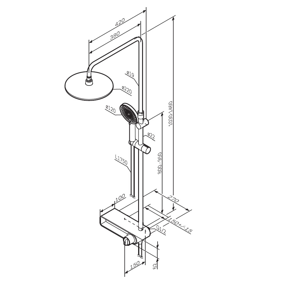 Душевая система со смесителем-полкой AM.PM X-Joy F0785A622