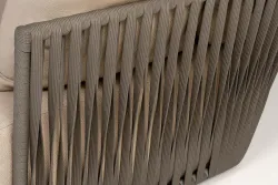 "Форли" диван 2-местный плетеный из роупа, каркас алюминий светло-серый (RAL7035) муар, роуп серо-коричневый 23мм, ткань Mossle бежевая