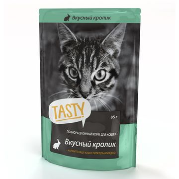Tasty корм консервированный для кошек с Кроликом в желе, пауч 85 гр
