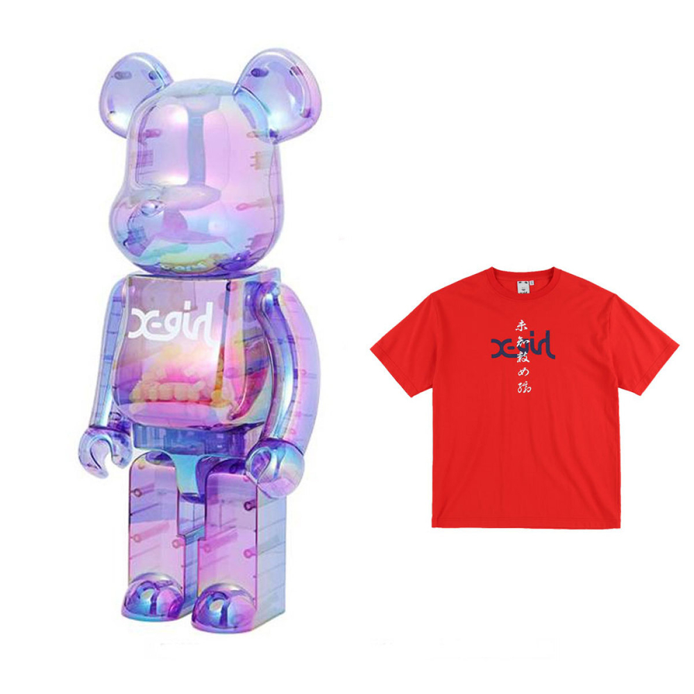 Дизайнерские игрушки X-girl x BE@RBRICK CLEAR PURPLE 1000% 70cm, X-girl -1000％