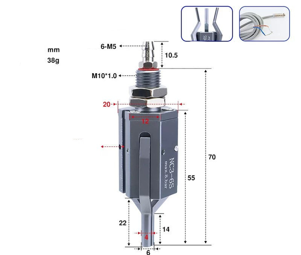 Three-jaw inner support nc3-6s (inner support range: 6-22mm) with detection and induction line