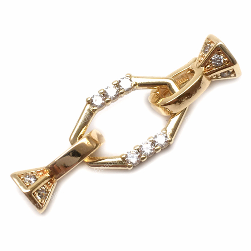 Замок с фианитами на застежках 33х10 мм, позолота