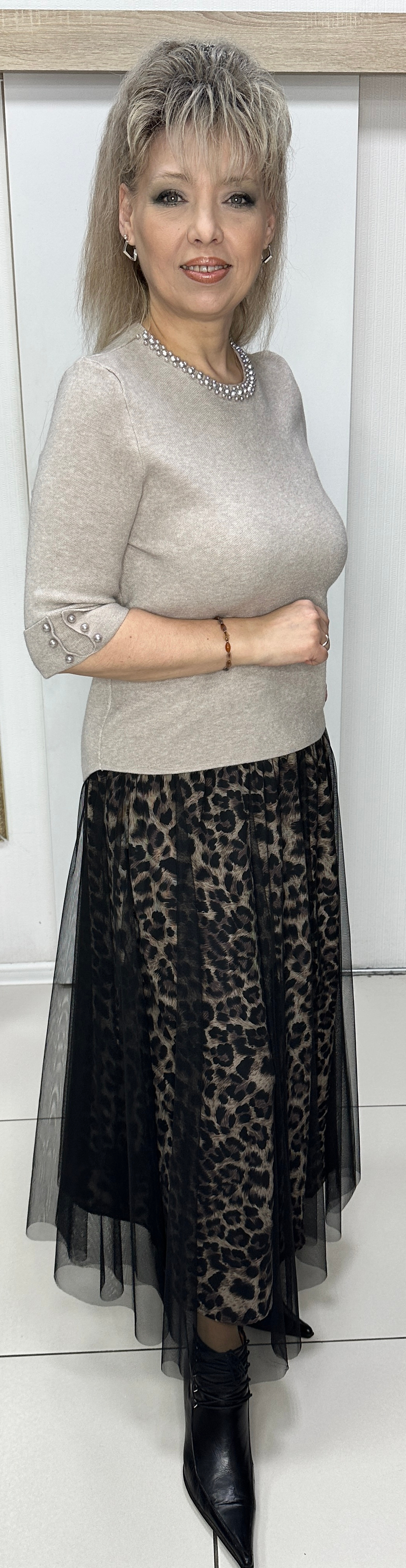 Двойная юбка с леопардовым принтом