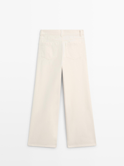 Massimo Dutti Джинсы с высокой талией и широкими штанинами, кремовый
