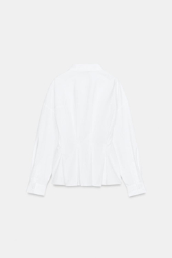 ZARA РУБАШКА ИЗ ПОПЛИНА С ЗАЩИПАМИ НА СПИНКЕ, БЕЛЫЙ
