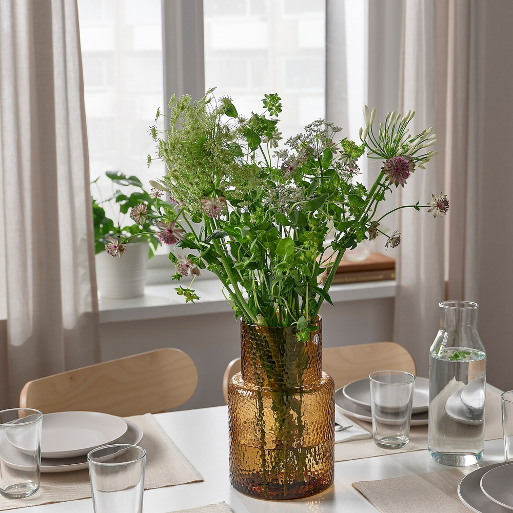 IKEA KONSTFULL  (ИКЕА КОНСТФУЛЛ)  -  Ваза, узор/коричневый, 26 см