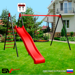 Уличные качели Sv Sport с горкой УК183.1В1 (3.7м/Гнездо 100см/Подвесы на втулке 1к)