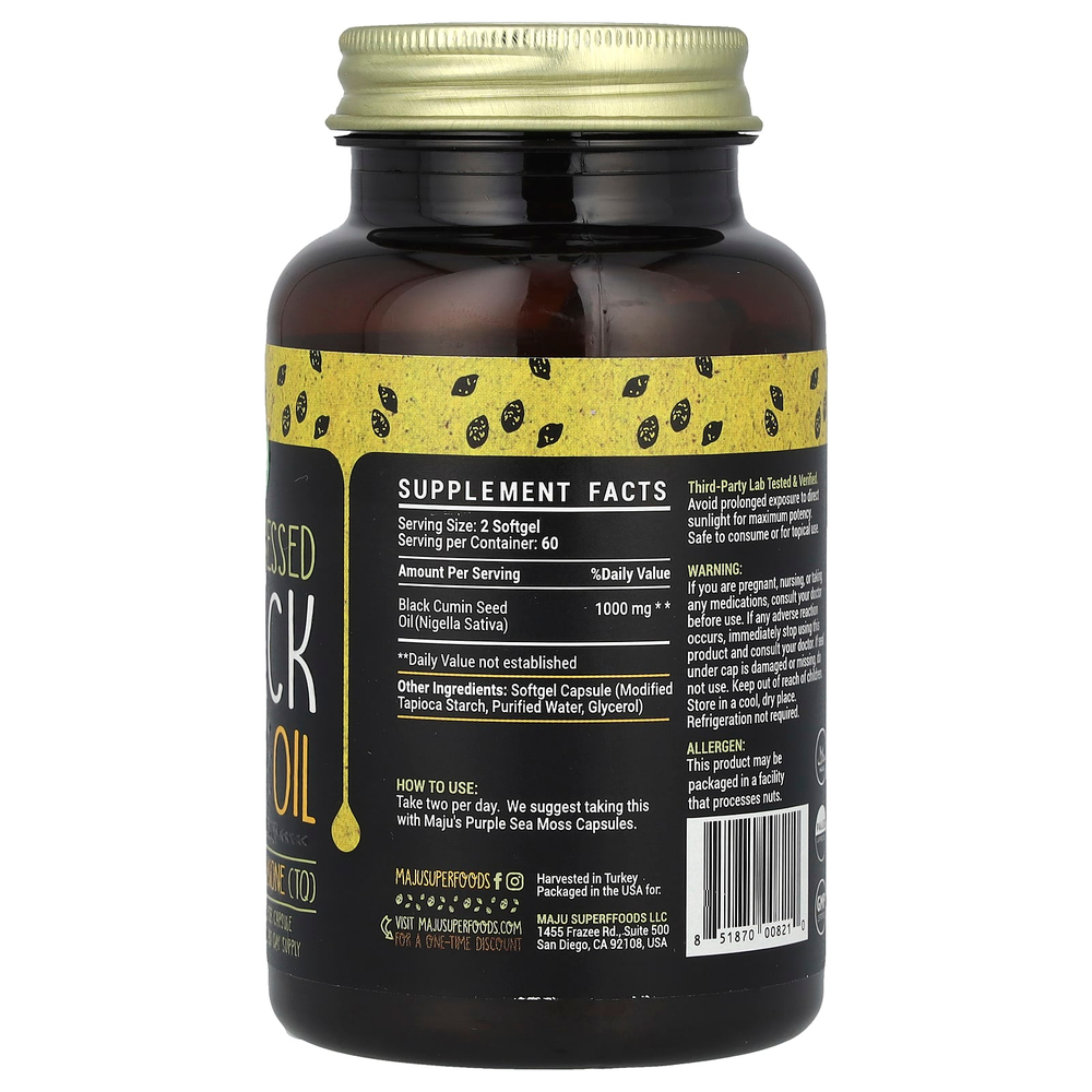 Maju Superfoods, масло черного тмина холодного отжима, 500 мг, 120 шт.