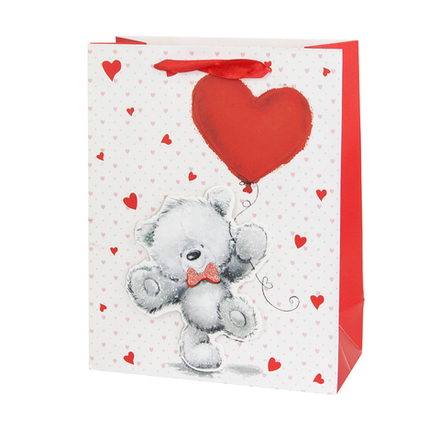 Пакет подарочный 3D, Мишка с шариком, с блестками, 41*31*12 см, 1 шт.