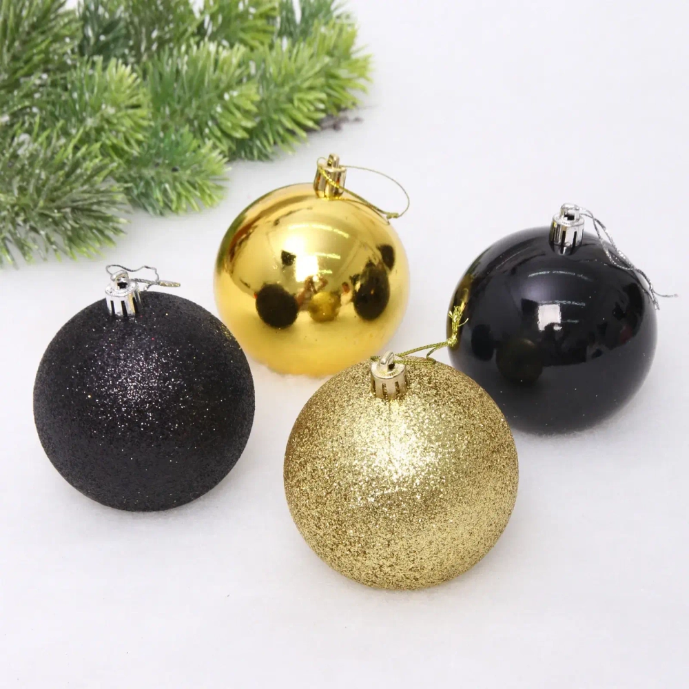 Новогодние шары 8 см (набор 4 шт) «Микс фактур», черный/золотой