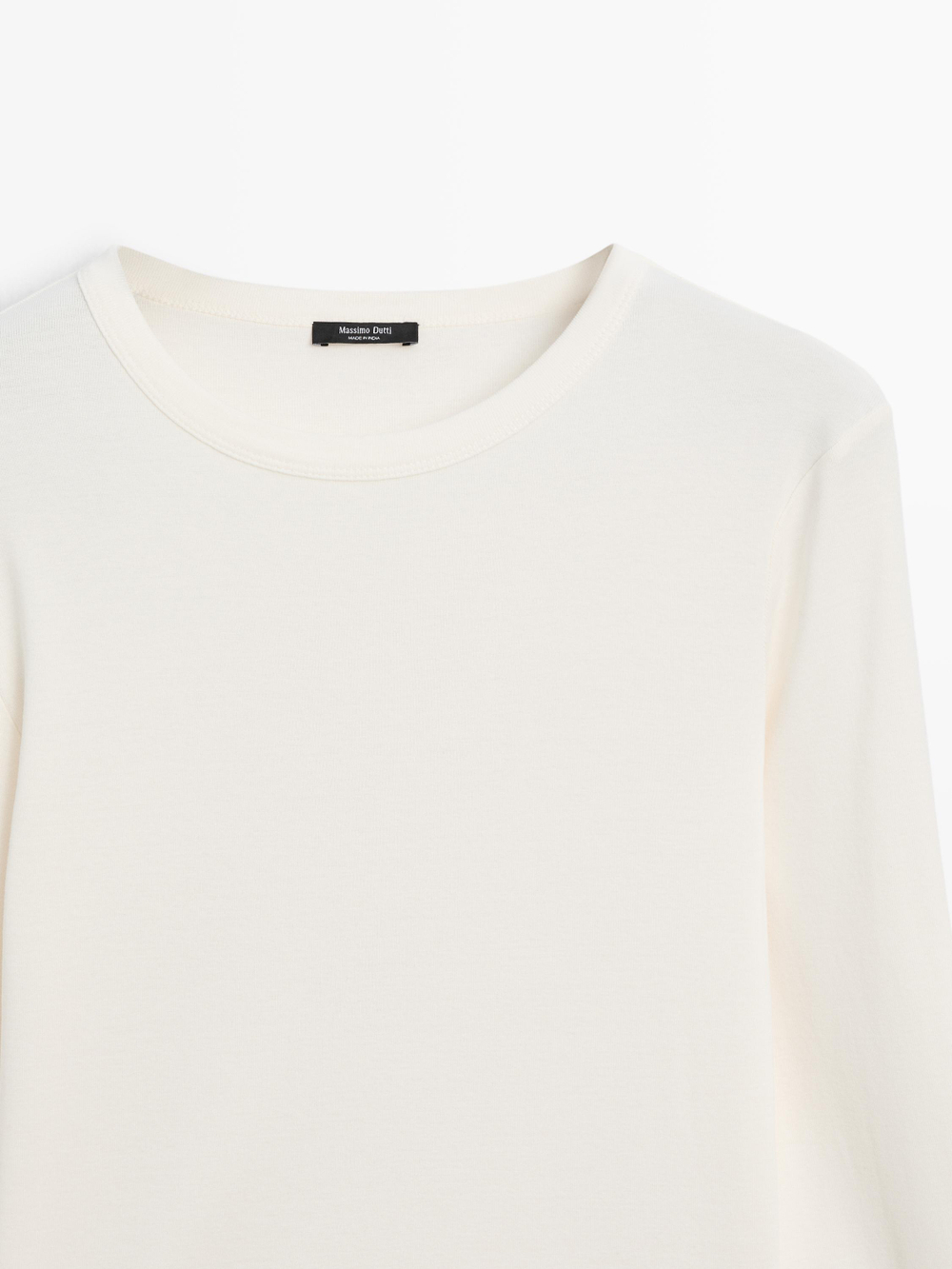 Massimo Dutti Меланжевая футболка в рубчик с длинными рукавами, натуральный/кремовый