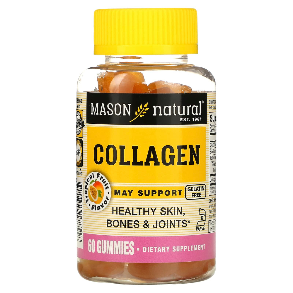 Mason Natural, Коллаген, тропические фрукты, 60 жевательных мармеладок (49,5 мг в 1 жевательной мармеладке)