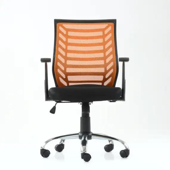 Кресло Barneo K-138 для персонала черная ткань оранжевая сетка, газлифт 3кл