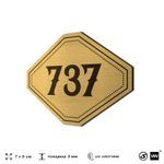 Номерок на дверь квартиры 737, для кабинета, офиса, шильдик 9 х 7 см, золотистый, Айдентика Технолоджи