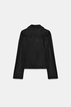 ZARA РУБАШКА ИЗ ИСКУССТВЕННОЙ ЗАМШИ С ЗАВЯЗКАМИ, ЧЕРНЫЙ